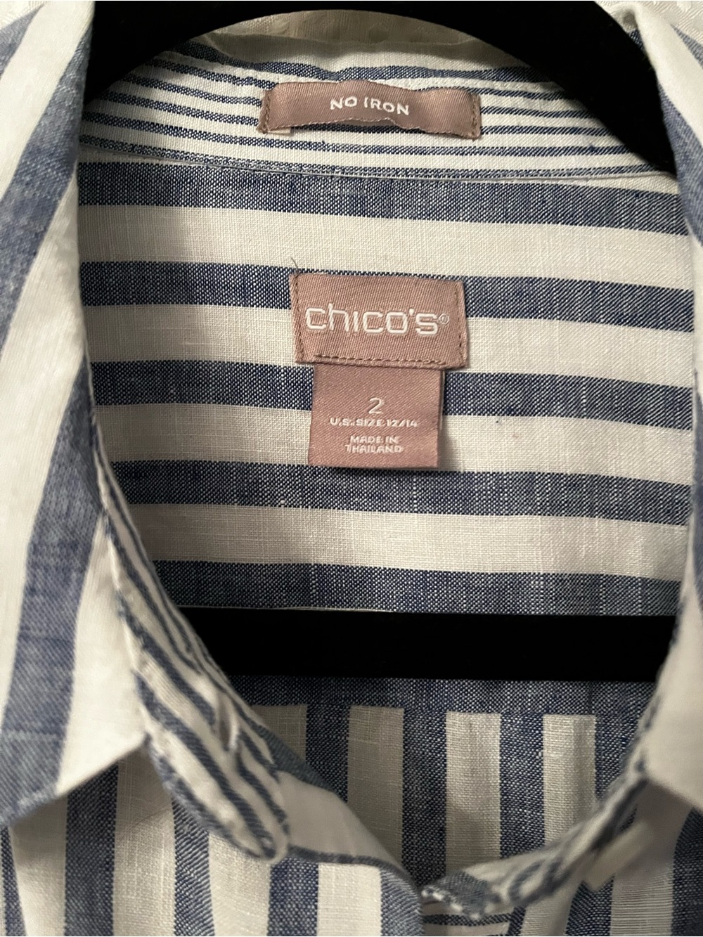 Chico's Navy and White Striped No Iron Linen Shirt - Picture 2 of 3